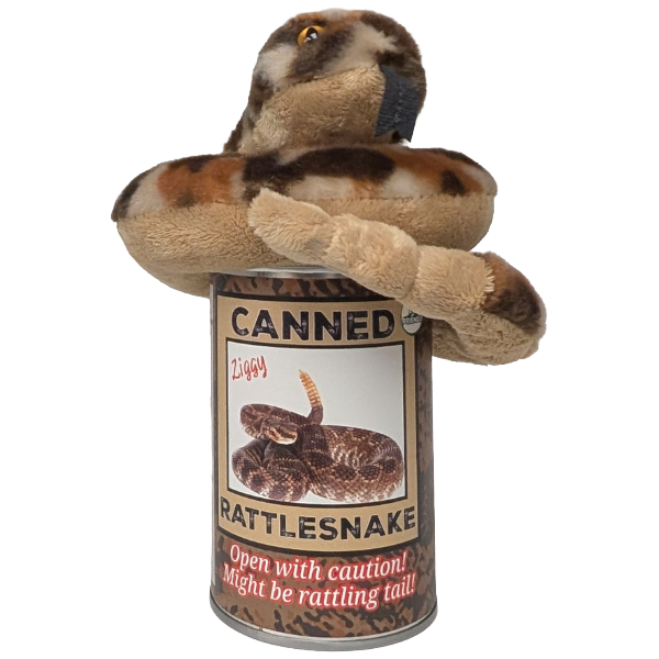 Ziggy the Canned Rattlesnake Stuffed Plush w/Funny Jokes: Regular Lid