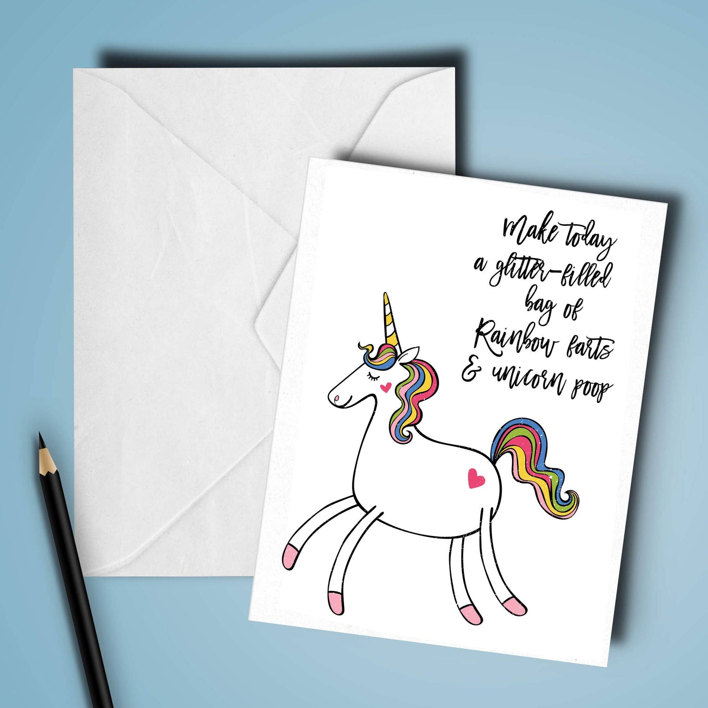 Unicorm Poop & Rainbow Farts Card, Glitter Greeting Card