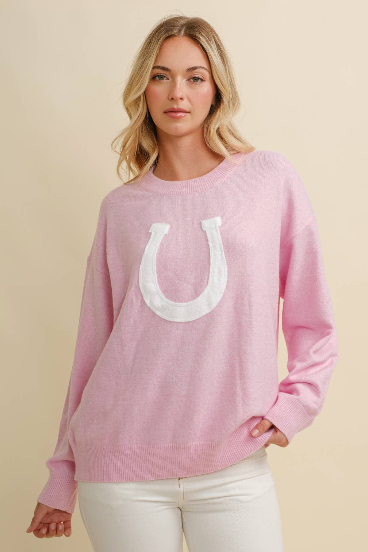 CSW13668 - HORSE SHOE PULLOVER SWEATER: Beige / L