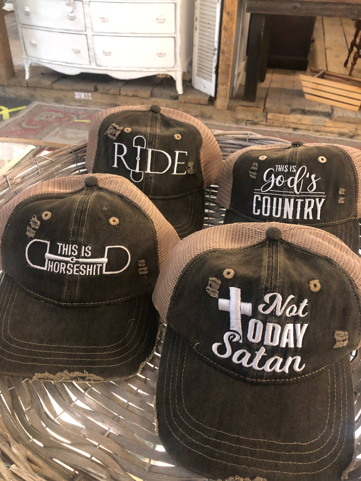 God’s Country Distressed Embroidered Trucker Cap Hat