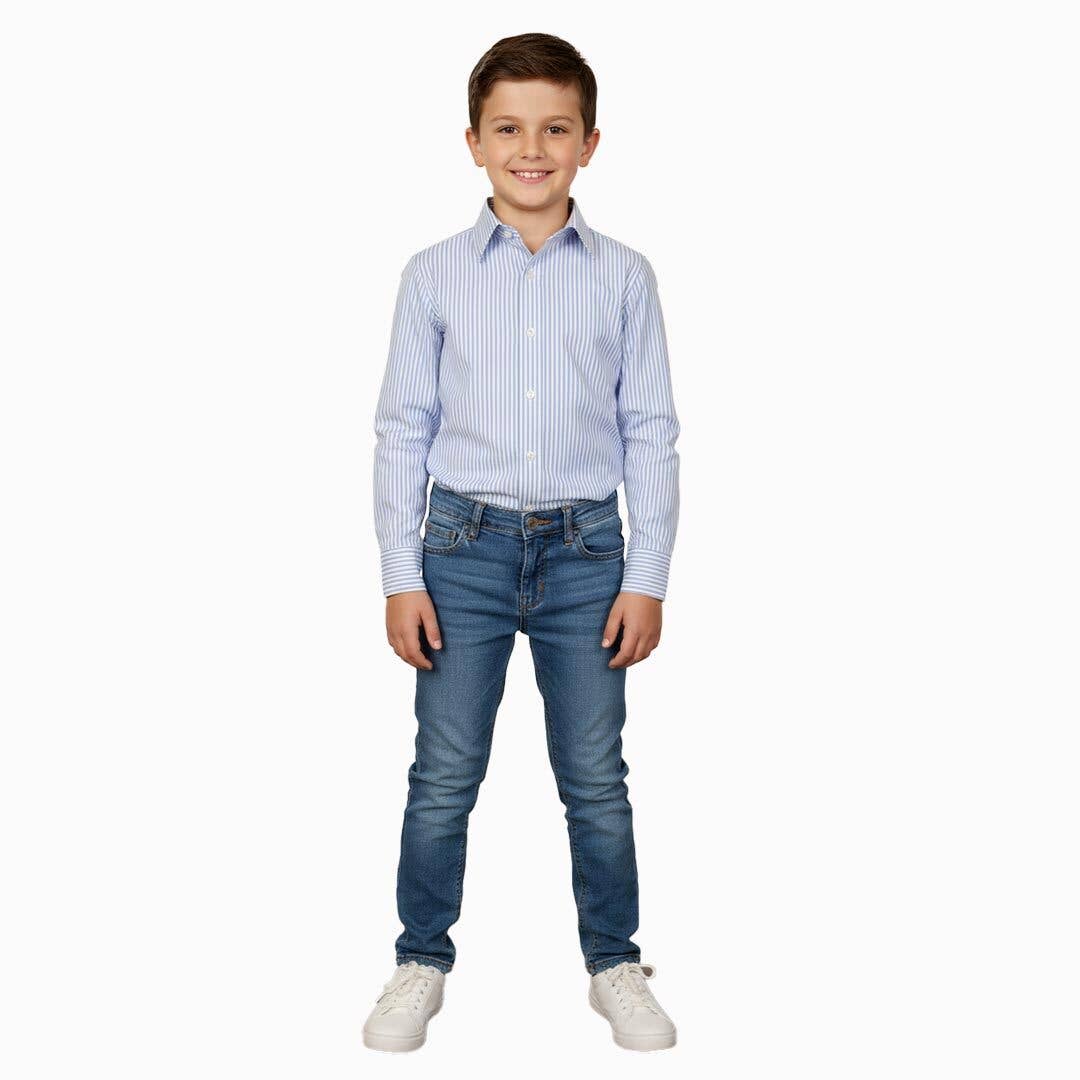 TuffRider Boys ADEY Stripe Shirt: Light Blue / XL