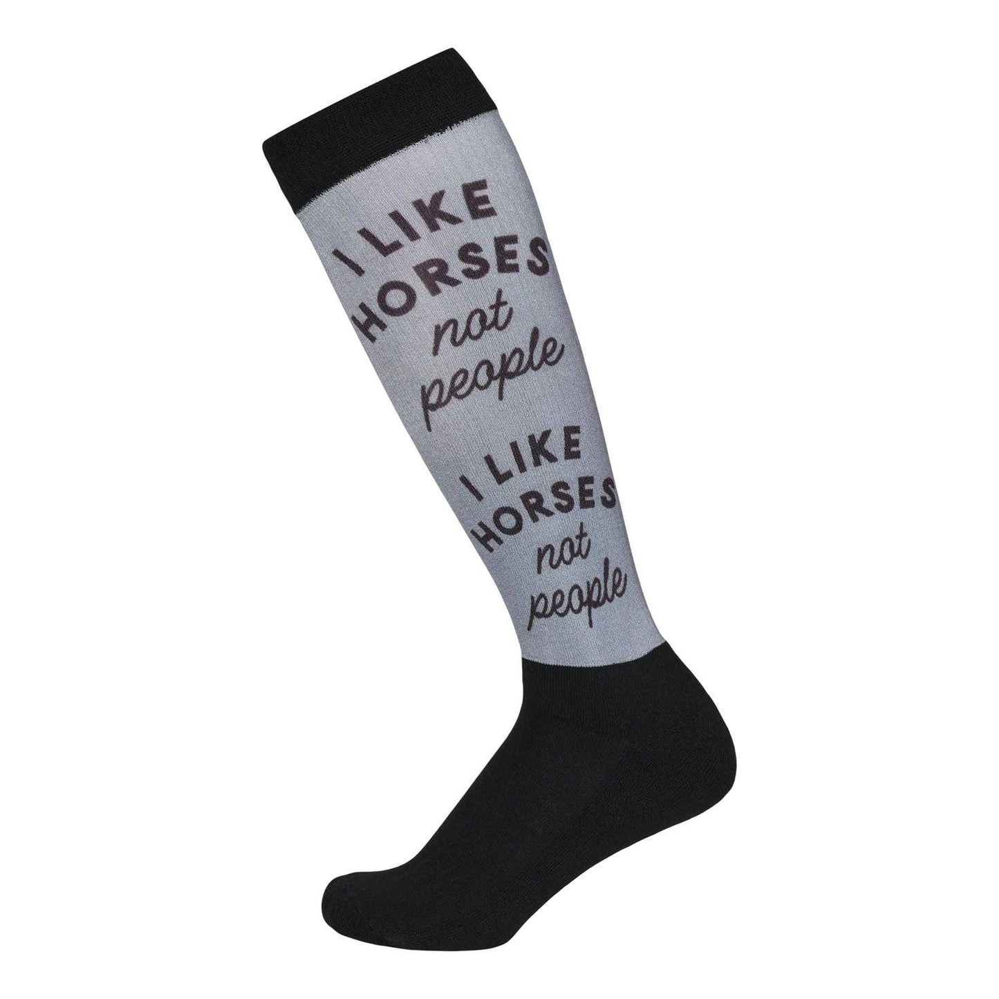 Dapplebay Slick Boot Socks-I Like Horses: Black/Grey / One Size