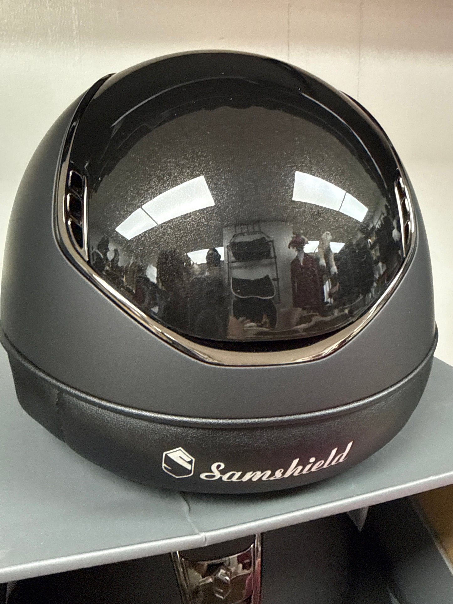Helmet V2 Miss Matt - Glossy Top - Black Chrome Trim & Blazon - Ultra Fine Rock Band - 5 Crystal - Samshield Custom 2.0 - MSGLM5U
