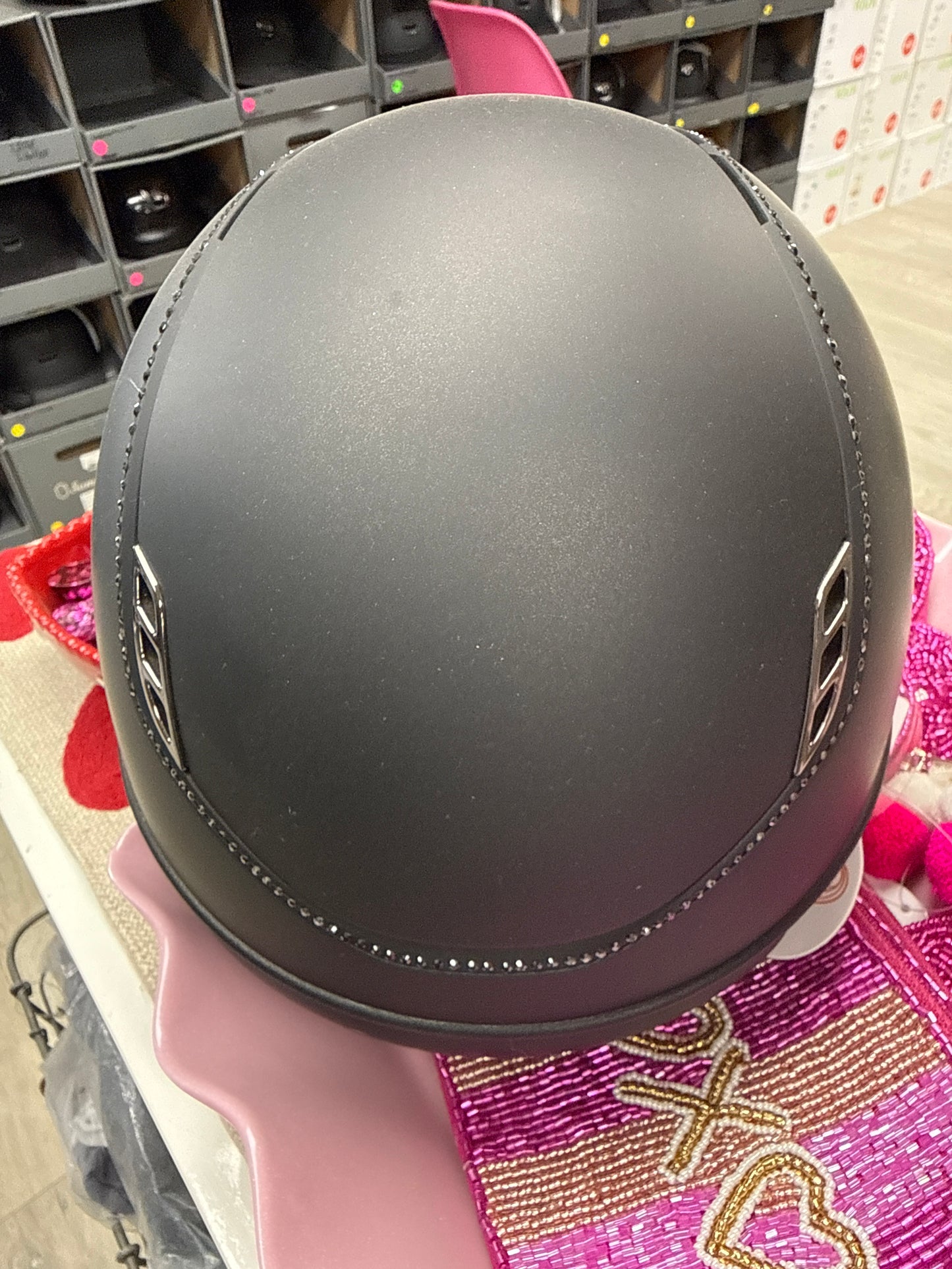 Helmet V2 Miss Matt - Matt - 356 Swarovski Crystal - Black Ultra Fine Rock Blazon - 5 Jet Hemitite - Darkline - Custom Samshield 2.0 - MS356M5UF