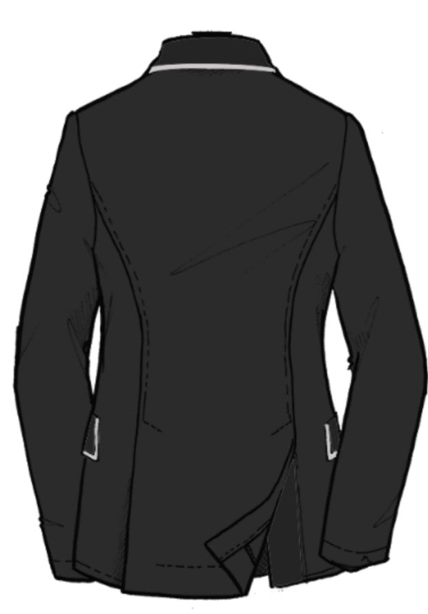 For Horses Cristina Custom Kids Show Coat - Custom Black with Dove Grey Piping & Center Grey Button