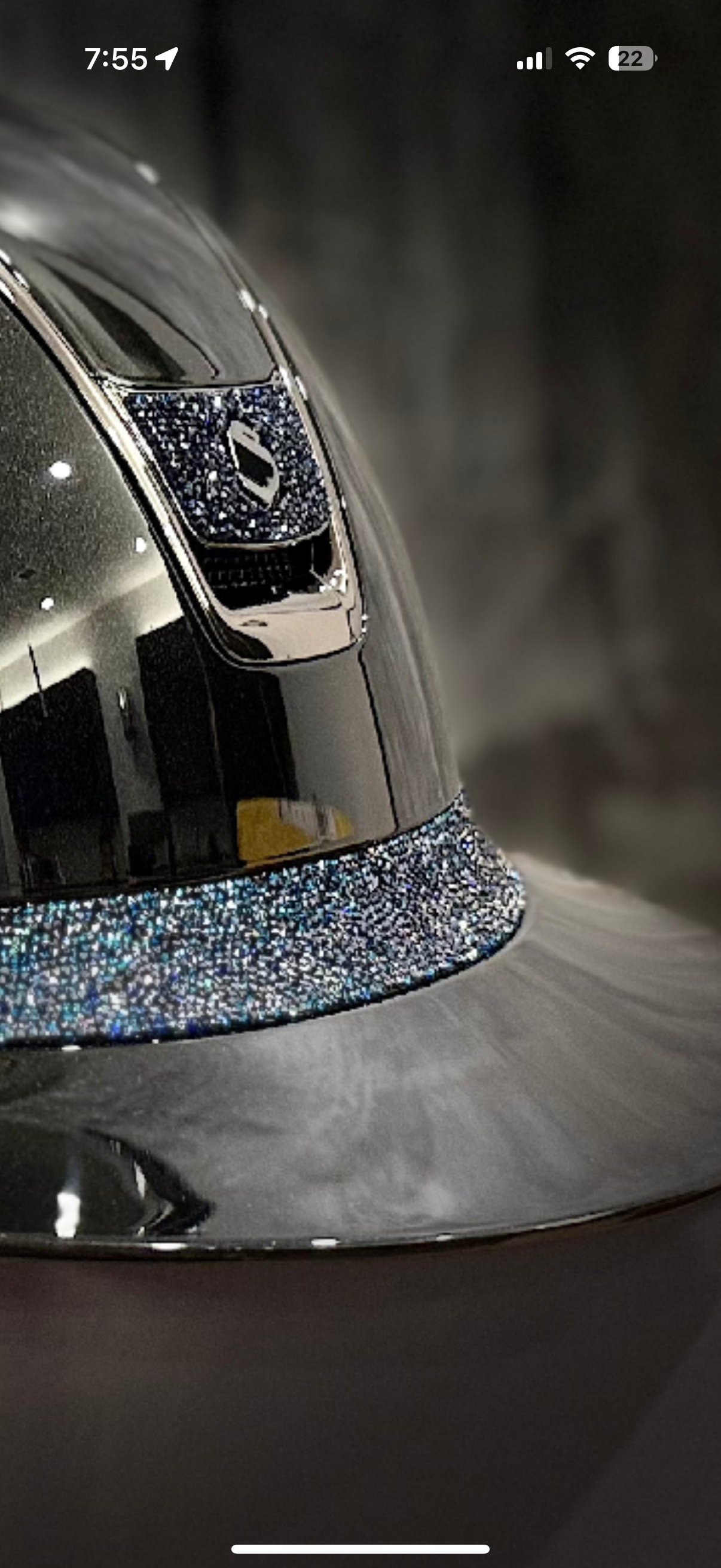 Helmet V2 Miss Glossy - Bermuda Blue Ultrafine Rock Swarovski Crystal - Bermuda Blazon - Bermuda UFR Band -Black Chrome Rails - Samshield Custom 2.0