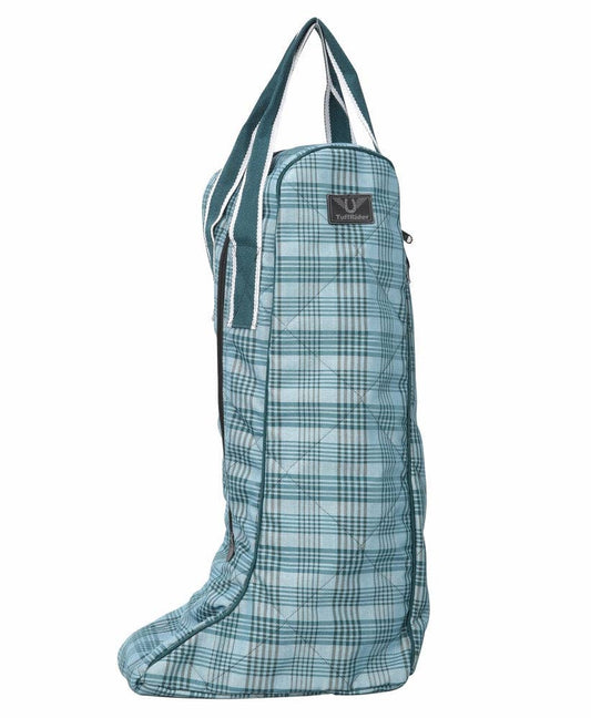 TuffRider Bonum Equestrian Boot Bag: Teal Plaid / Standard