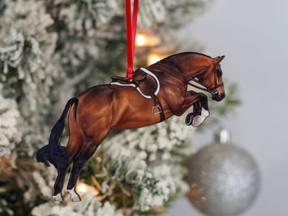 Equestrian Hunter Horse Ornament - Bay Hunter Jumper Takeoff