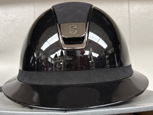 Helmet V1 Miss Glossy - Black Alcantara Top - Black Chrome Rails & Blazon - Custom Samshield 1.0 - MSGLBC