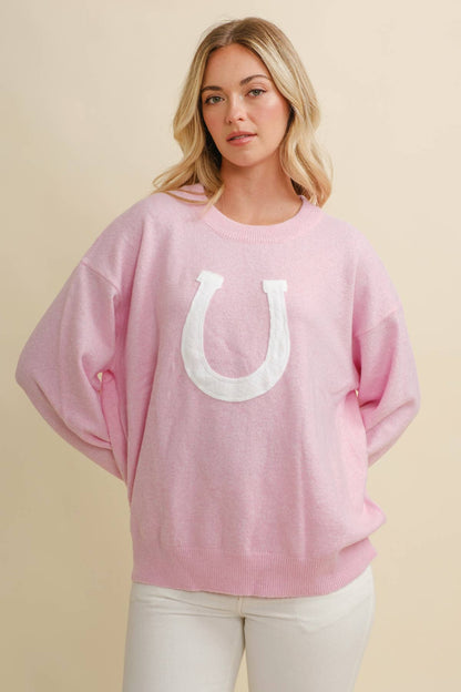 CSW13668 - HORSE SHOE PULLOVER SWEATER: Beige / L
