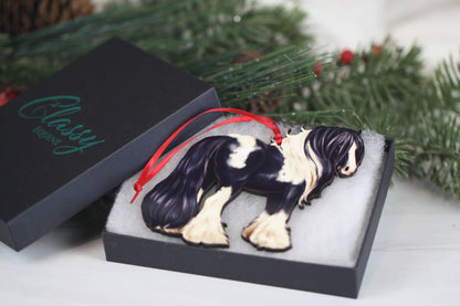 Black Tobiano Gypsy Cob Horse Christmas Ornament Decoration