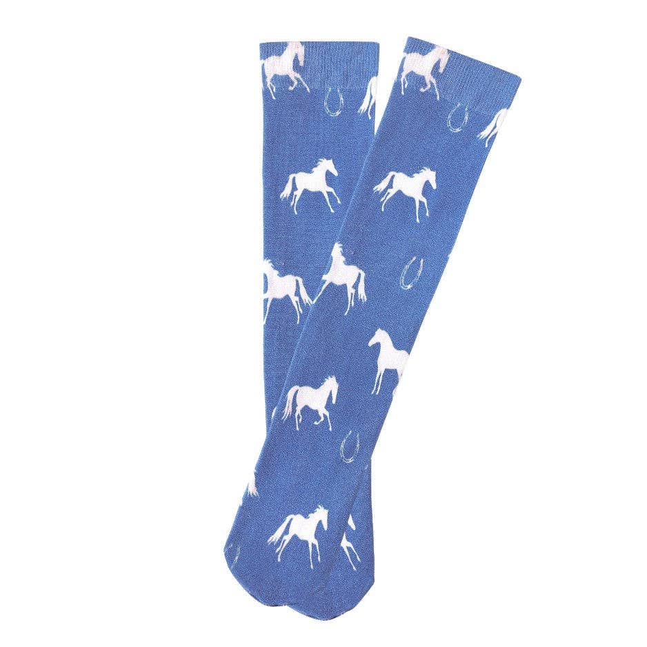 AWST Int'l Ladies Lila Horses and Horseshoe Socks: Blue / STD