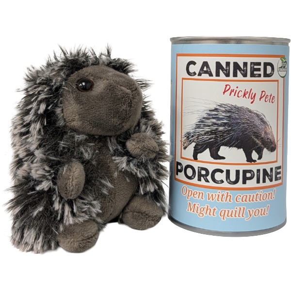 Canned Porcupine | Stuffed Animal Plush w/Funny Jokes | Gift: Regular Lid
