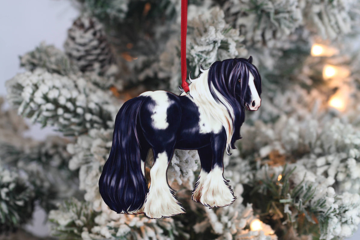 Black Tobiano Gypsy Cob Horse Christmas Ornament Decoration