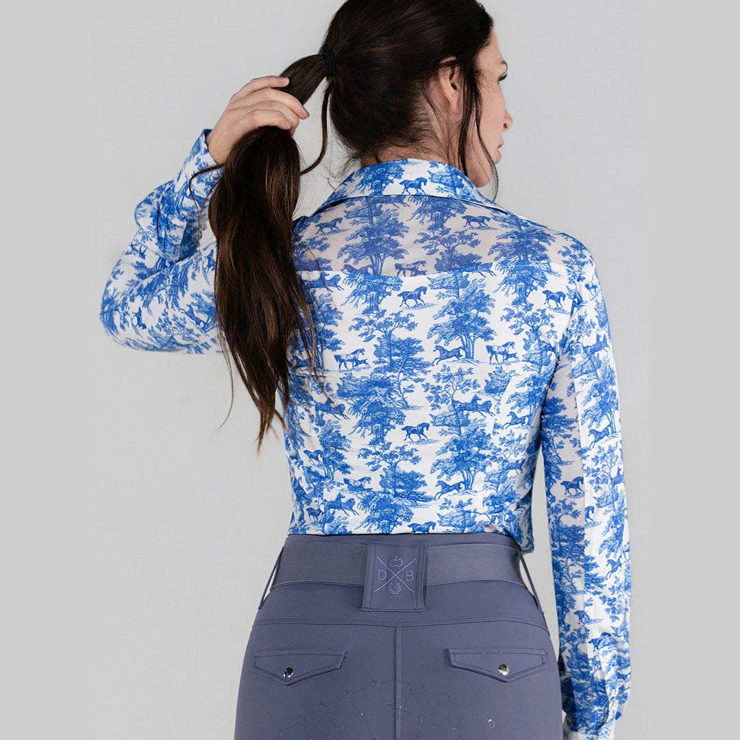Dapplebay Equestrian Toile Button Down Western Shirt-Blue/White: Blue/White / XXL