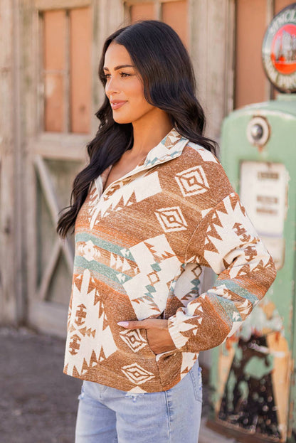 Fashion-W Western Quarter Zip Elastic Cuffs Sweatshirt: As shown / Missy / S