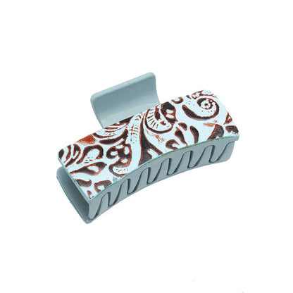 Cactus Bloom Ridge Hair Comb Clip: Turquoise Embossed