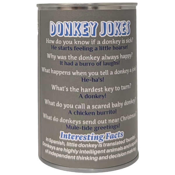 Canned Donkey | Stuffed Animal Zoo Plush w/Jokes | Gift: Regular Lid