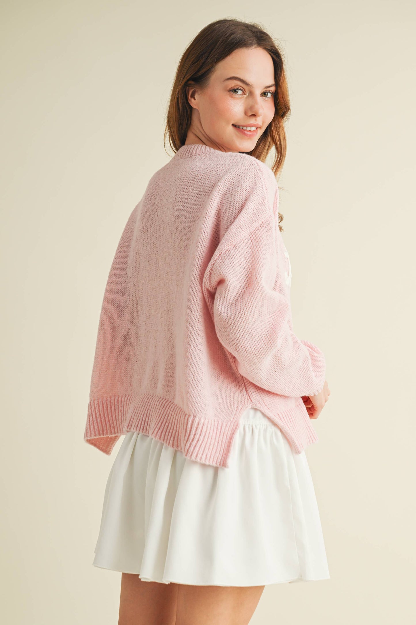 CSW10287Y - "HOWDY" EMBROIDERED KNIT SWEATER: Tan / L