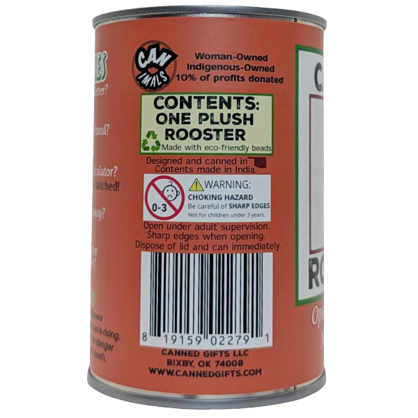 Canned Rooster | Farm Animal Plush w/Jokes | Unique Gift: Regular Lid
