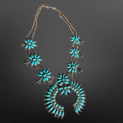 Faux Turquoise Squash Blossom Necklace