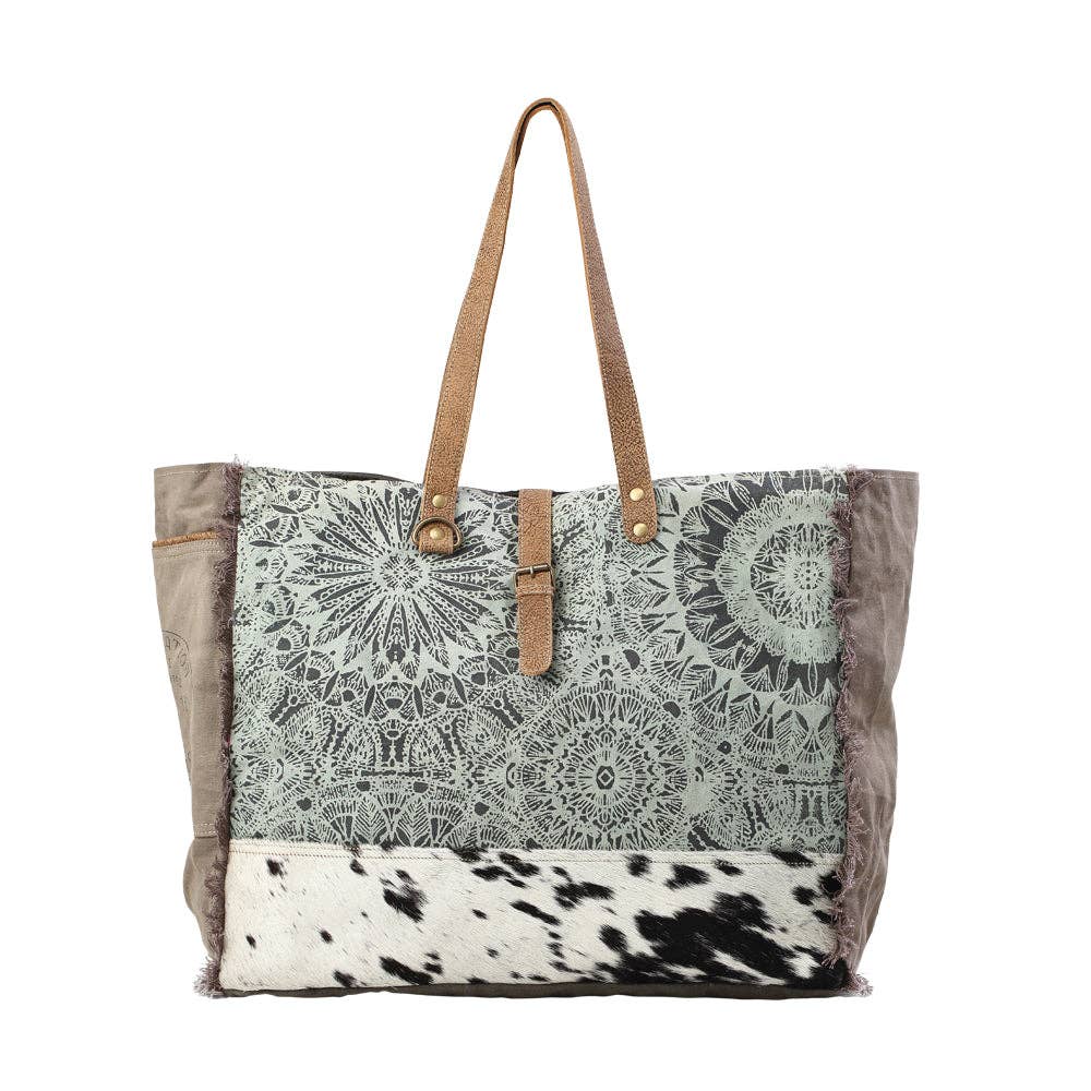 Green Floral Print Weekender Bag: Green Floral