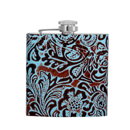Mountain Trail Flask in Hand-tooled Leather: (6 OZ)