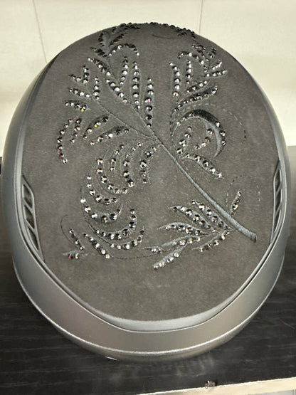 Helmet V2 Miss Matt - Crystal Flower Alcantara - Crystal Embroidery Band - Black Matt Blazon & Rails, 5 Jet Hermtite Swarovski Crystal - Samshield Custom 2.0 - MSV2CRFL