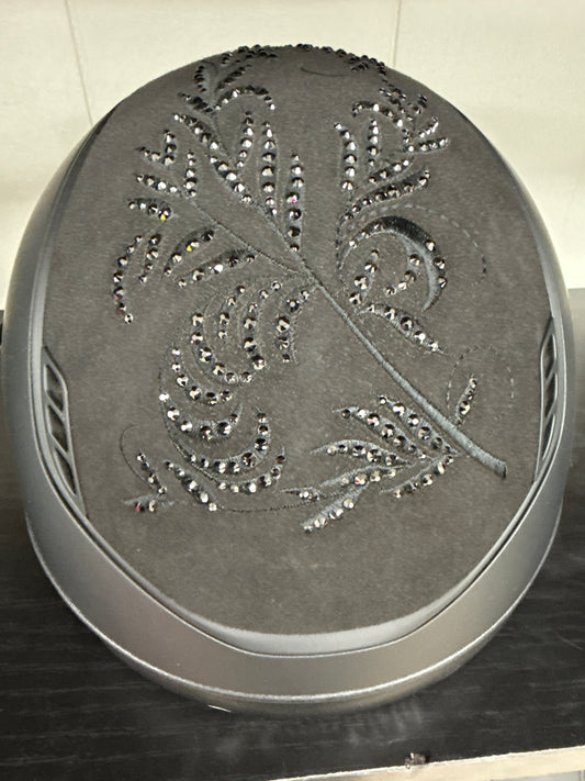 Helmet V2 Miss Matt - Crystal Flower Alcantara - Crystal Embroidery Band - Black Matt Blazon & Rails, 5 Jet Hermtite Swarovski Crystal - Samshield Custom 2.0 - MSV2CRFL