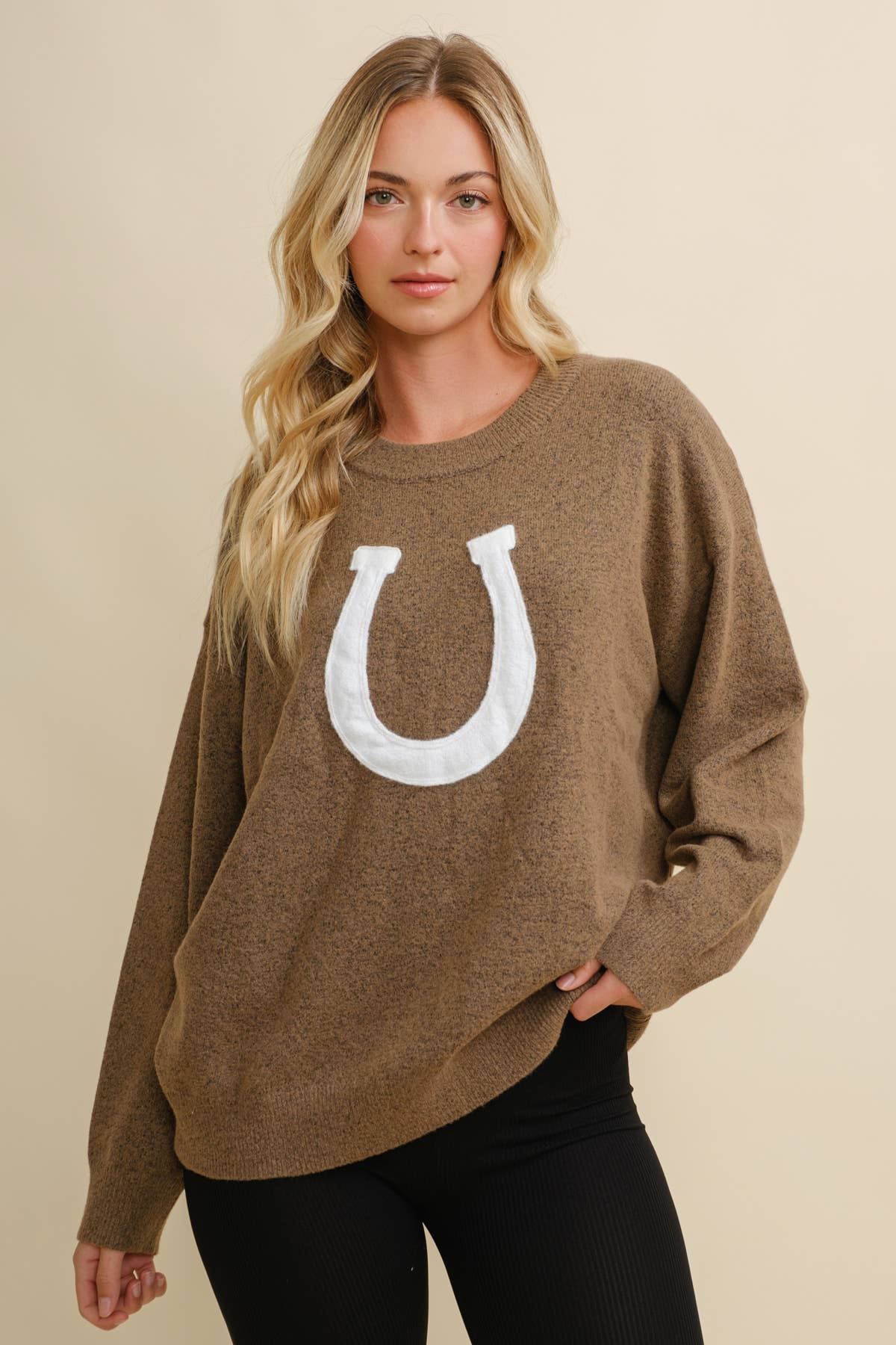 CSW13668 - HORSE SHOE PULLOVER SWEATER: Beige / L