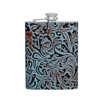 Mountain Trail Flask in Hand-tooled Leather: (6 OZ)
