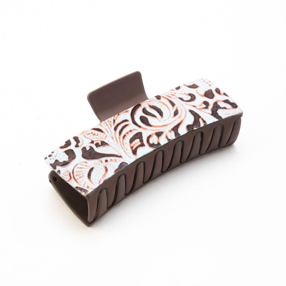 High Vista Hair Comb Clip In Dark Brown: Hand-Tooled