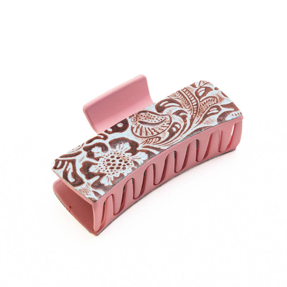 High Vista Hair Comb Clip In Pink and Brown: Turquoise-Embossed