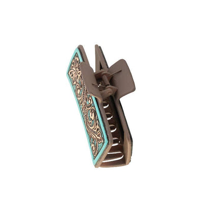 High Vista Hair Comb Clip In Turquoise: Hand-Tooled