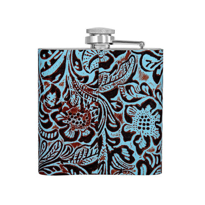 Mountain Trail Flask in Hand-tooled Leather: (6 OZ)