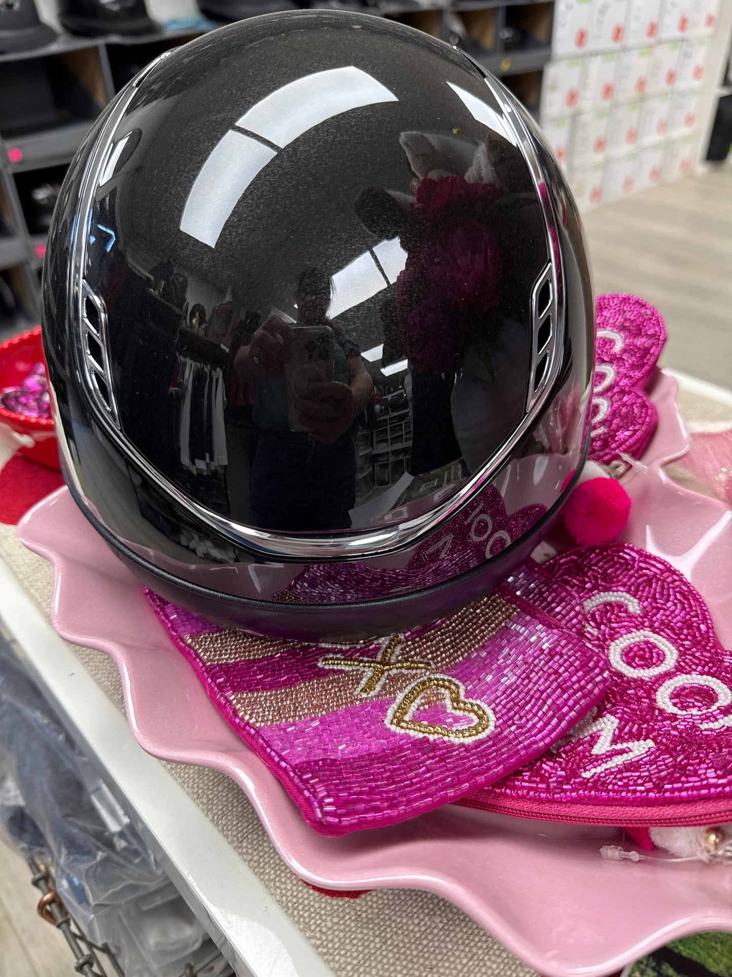Helmet V2 Miss Glossy - Glossy - Black Chrome Trim & Blazon - 5 Clear Crystal - Samshield Custom 2.0 - MSGBC5