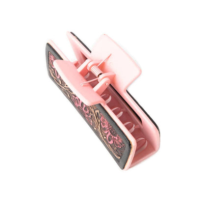 High Vista Hair Comb Clip In Pink and Brown: Turquoise-Embossed