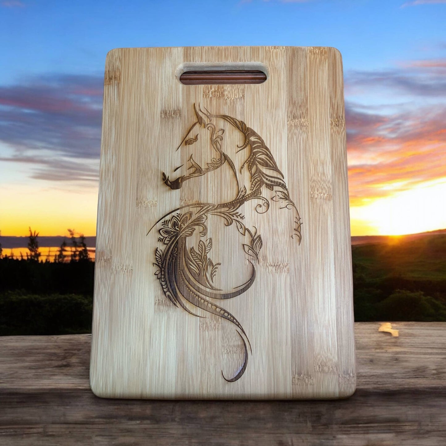 Horse design Bamboo Cutting Board, 3 available sizes: 6"x9"
