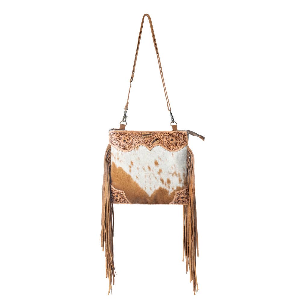 Tumbleweed Trail Fringed hand-tooled bag for women in Light Brown: Light Brown