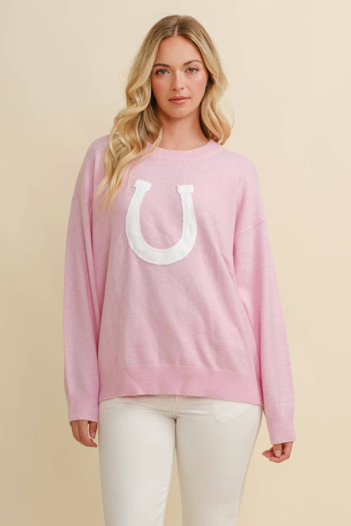 CSW13668 - HORSE SHOE PULLOVER SWEATER: Beige / S