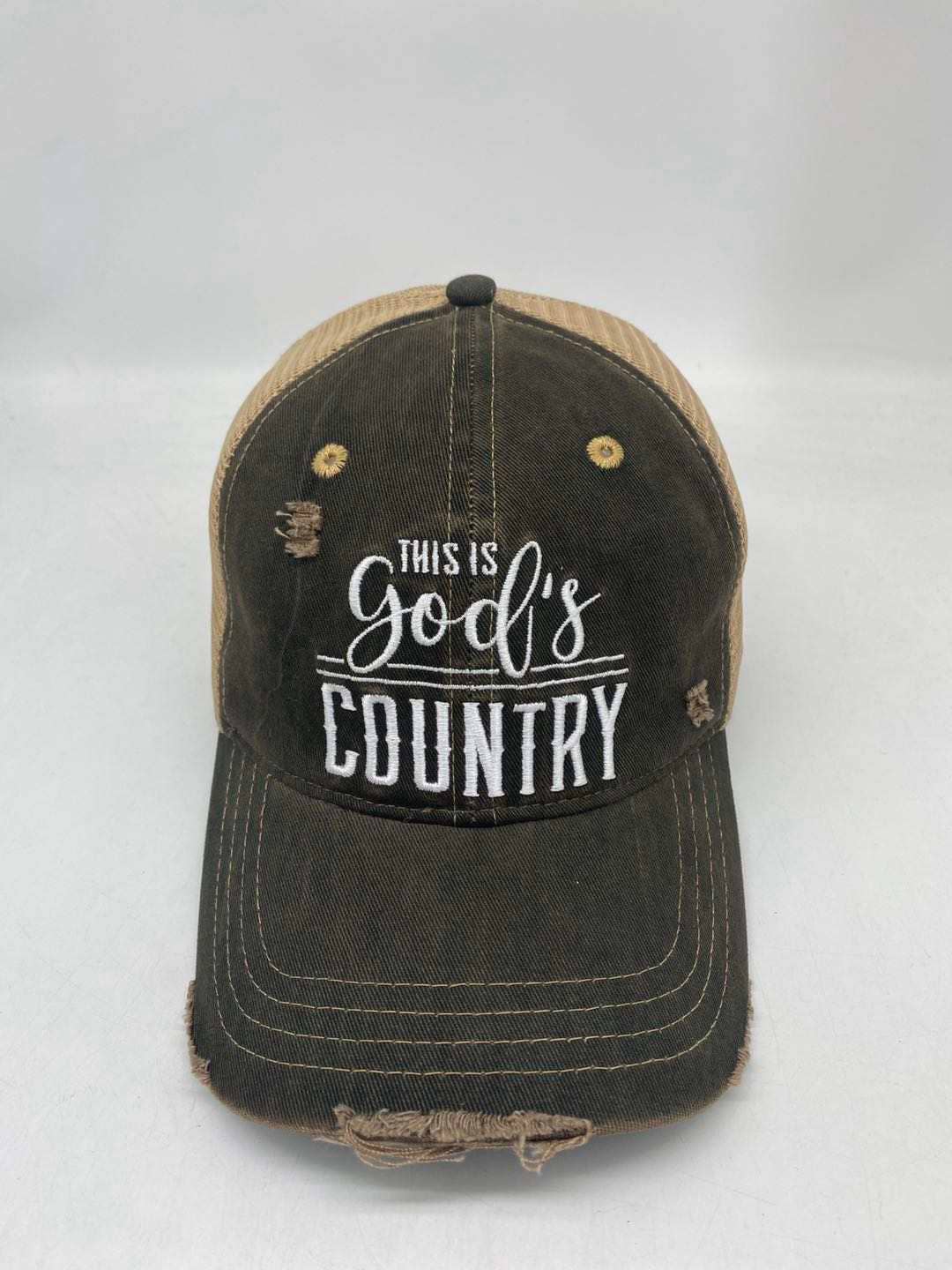 God’s Country Distressed Embroidered Trucker Cap Hat