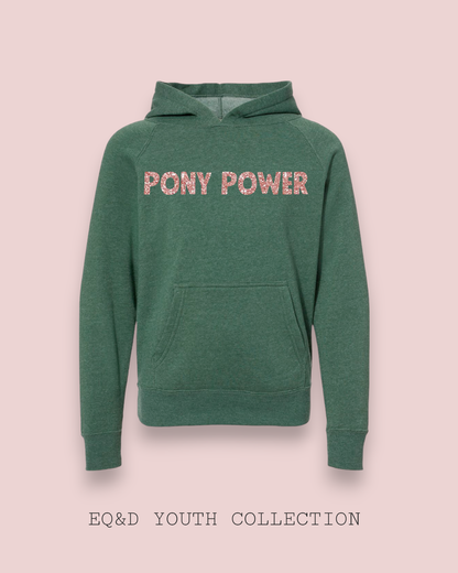 YOUTH PONY POWER HOODIE: POMEGRANATE/SILVER GLITTER / YXL(18-20)