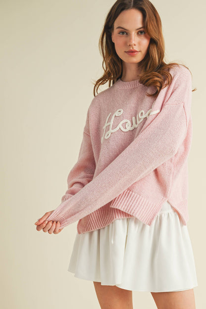 CSW10287Y - "HOWDY" EMBROIDERED KNIT SWEATER: Tan / S