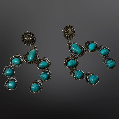 Faux Turquoise Naja Squash Blossom Earrings: White Turquoise