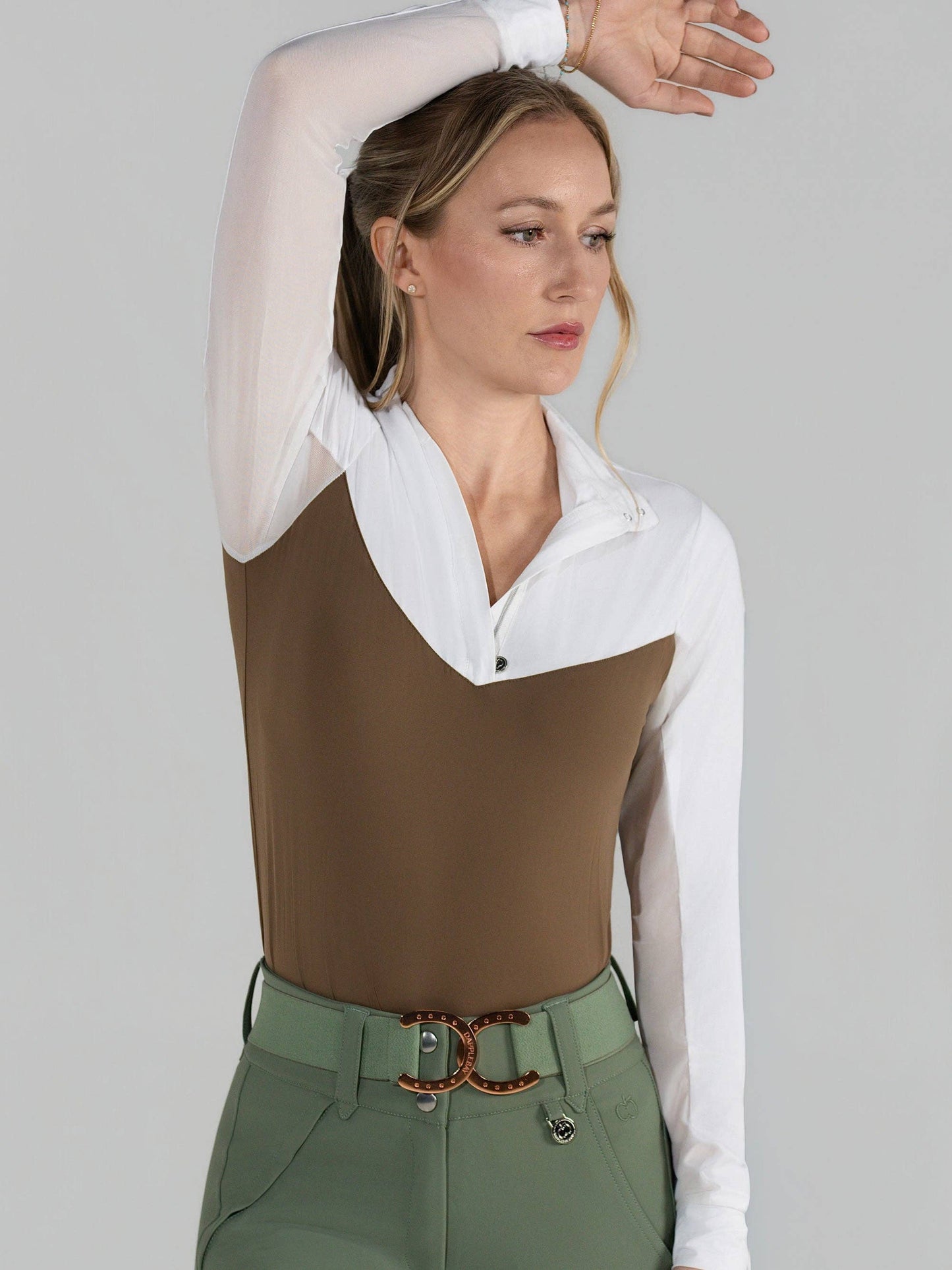 Dapplebay Lady 1/4 Zip LS Show Top-Chestnut: Chestnut / S