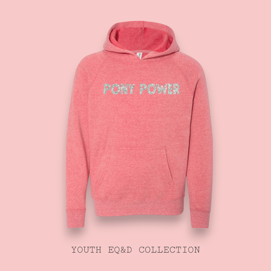 YOUTH PONY POWER HOODIE: POMEGRANATE/SILVER GLITTER / YL (14-16)