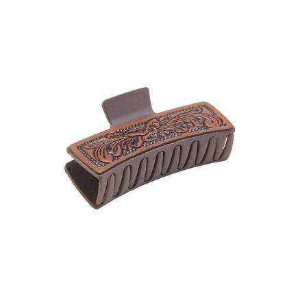 High Vista Hair Comb Clip In Dark Brown: Hand-Tooled