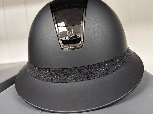 Helmet V2 Miss Matt - Glossy Top - Black Chrome Trim & Blazon - Ultra Fine Rock Band - 5 Crystal - Samshield Custom 2.0 - MSGLM5U
