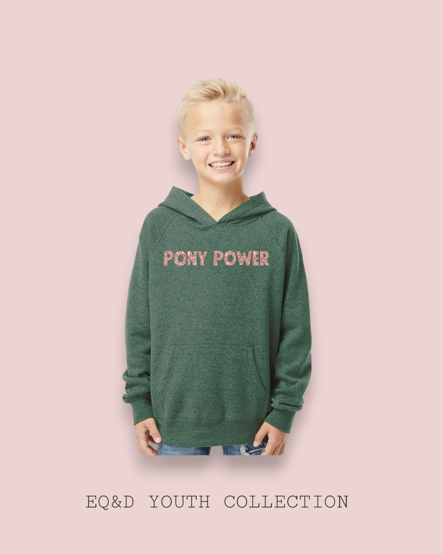 YOUTH PONY POWER HOODIE: POMEGRANATE/SILVER GLITTER / YXL(18-20)