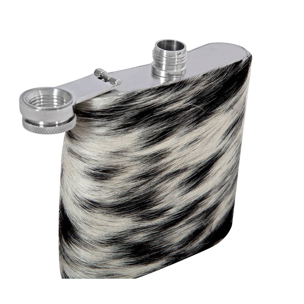 Mountain Trail Flask in Dark Hair-on Hide: (6 OZ)